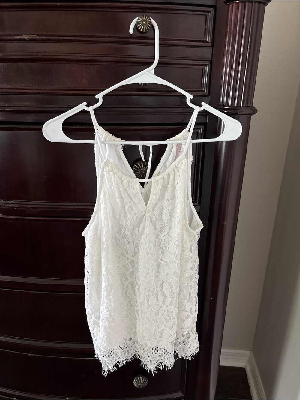 No Boundaries White Lace Camisole with Crochet Hem